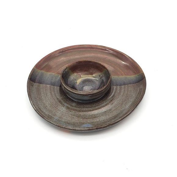 Vintage Stoneware Pottery Votive Candle Holder Modern MCM Metallic Striped Ombre - Picture 3 of 7